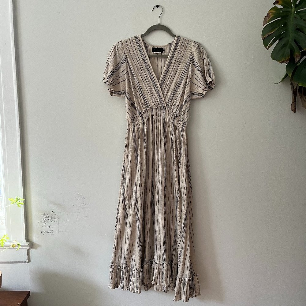 Ivory and Black Striped Cotton Gauze Hatch Maternity Dress